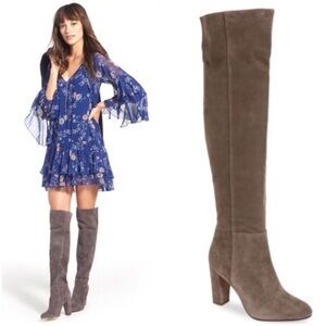 Halogen Noble Over The Knee Heeled Boots Grey Suede #1397